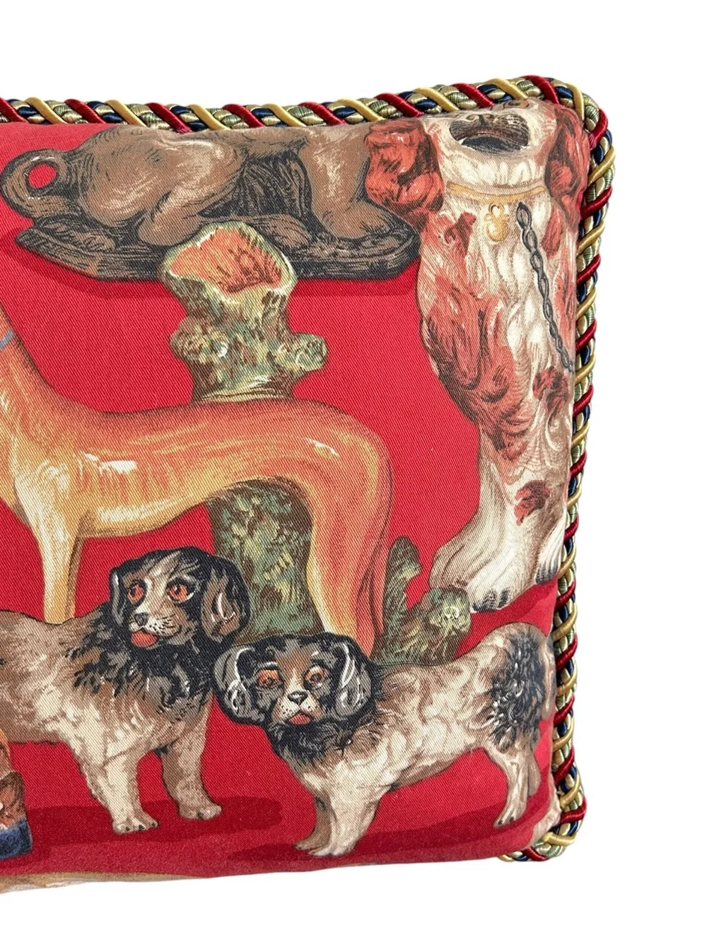 Vintage Staffordshire Dog Print Accent Pillow Red